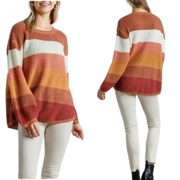 Umgee Sweater Women's Striped Oversized Pullover Balloon Long Sleeve Small - Picture 1 of 5